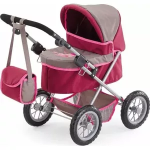 Leļļu rati BAYER Trendy modelis 13078AA — rozā/pelēks audums un rāmis rotaļu ratiem