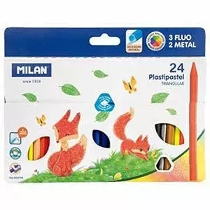 Krītiņi vaska 24 krāsas trīsstūraini 12cm Plastipastel Milan