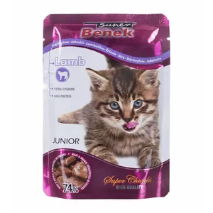 Влажный корм для котят super benek Junior с ягнёнком в соусе 100 г — дополнительный полноценный рацион
