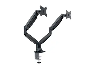 Multibrackets M Deskmount Gas Spring Dual Black Monitor Arm for Two 15"-27" Screens with Desk Clamp, VESA 75x75 to 100x100, 18 kg Capacity