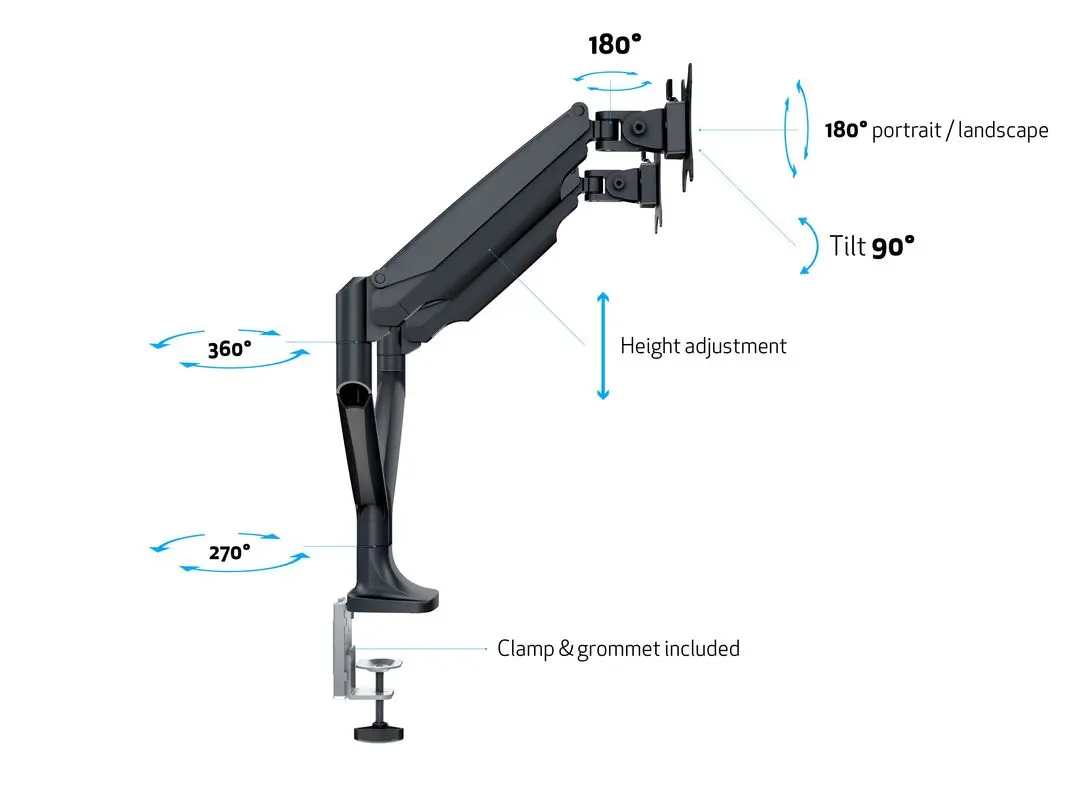 Multibrackets M Deskmount Gas Spring Dual Black Monitor Arm Photo 14