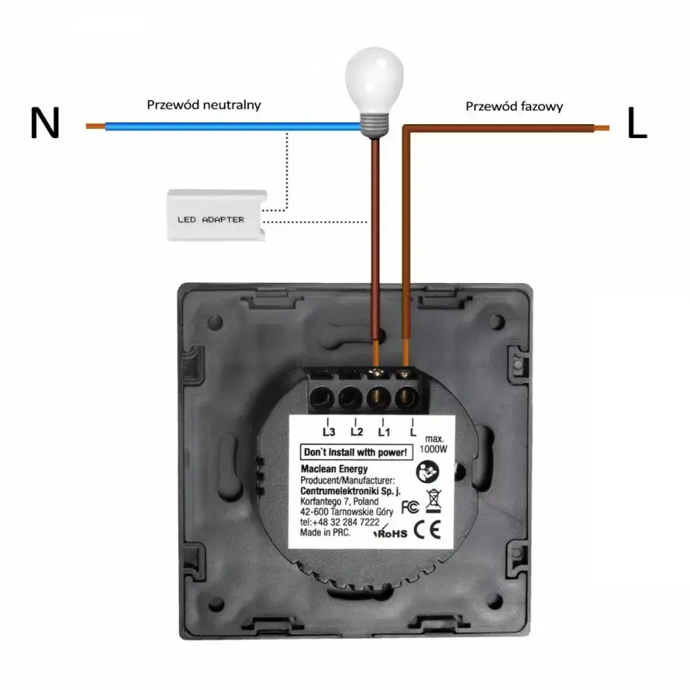 MACLEAN MCE705W T0 EU сенсорный Wi‑Fi выключатель 2‑клав. Photo 8