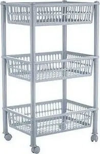 Storage trolley plast team 3 baskets silver rectangular 394×290×685 mm