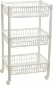 Storage Trolley plast team 12680800 with 3 Baskets, White, 394×290×685 mm
