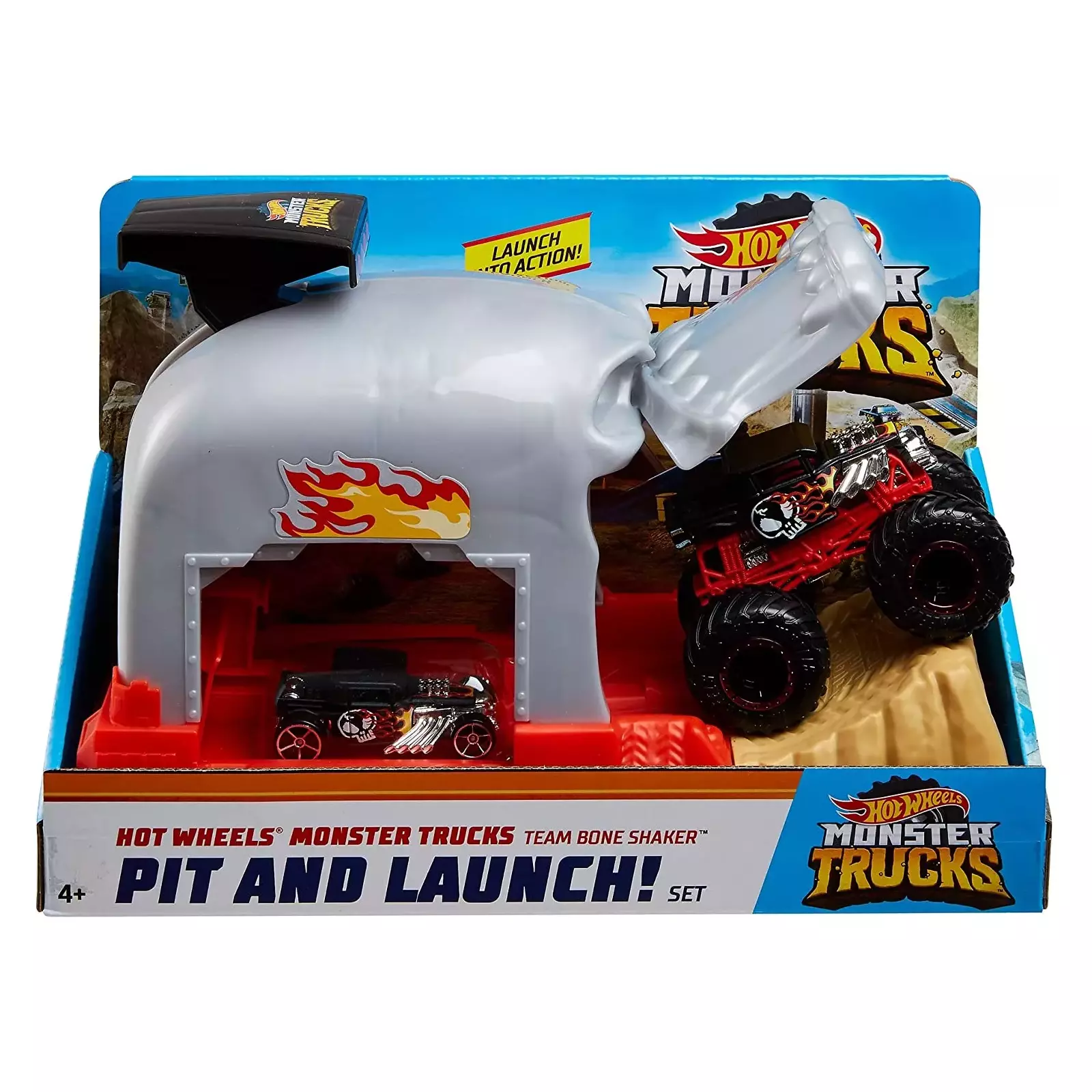 Hot Wheels Monster Truck Pit & Launch Playsets with a 1 Monster Truck & 1  Hot Wheels 1:64 Scale Car, Great Gift for Kids Ages 4 Years & Older