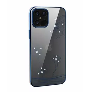 Чехол для телефона Devia Crystal Flora для iPhone 12 / 12 Pro — синий прозрачный с цветочным рисунком