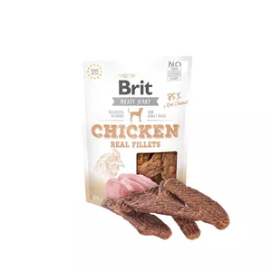 Suņu gardumi Brit Jerky Snack Chicken 80 g — pieaugušiem suņiem, bez cukura, olbaltumvielas 33%, tauki 26%