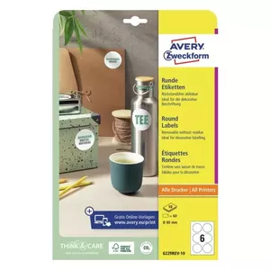 Avery 6229REV-10 pašlīmējošā etiķete Apaļš Noņemams Balts 60 pcs