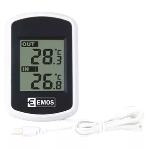 Elektroniskais vides termometrs EMOS E0041 — ar temperatūras sensoru, mērījumi °C, melns/balts