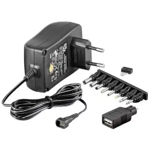 Power supply TECHLY IPW-NTS1500G — adjustable AC/DC adapter 3–12 V, 1.5 A, 100–240 V input, indoor, 1.8 m cable, black
