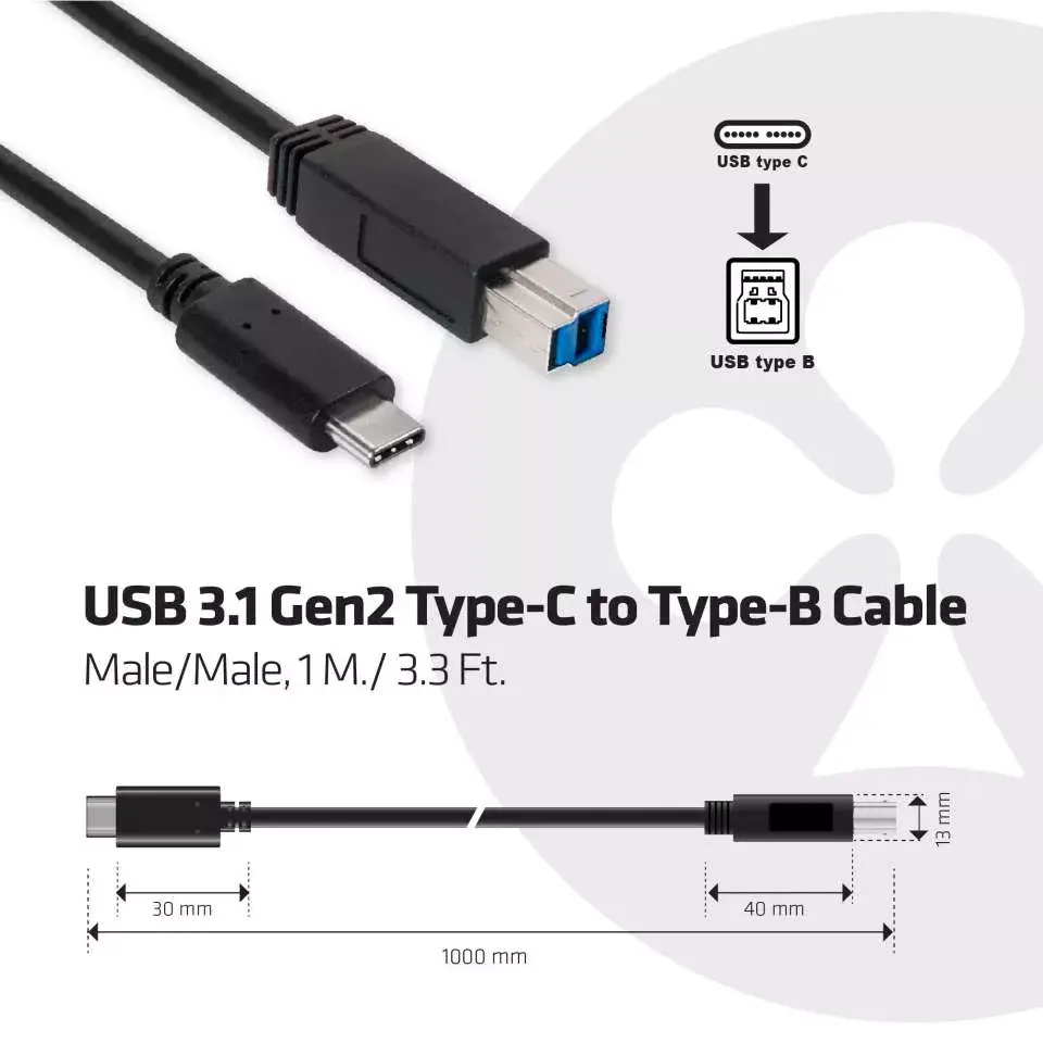 USB 3.1 Gen2 Type-C to Type-B Кабель CLUB3D CAC-1524 Photo 3