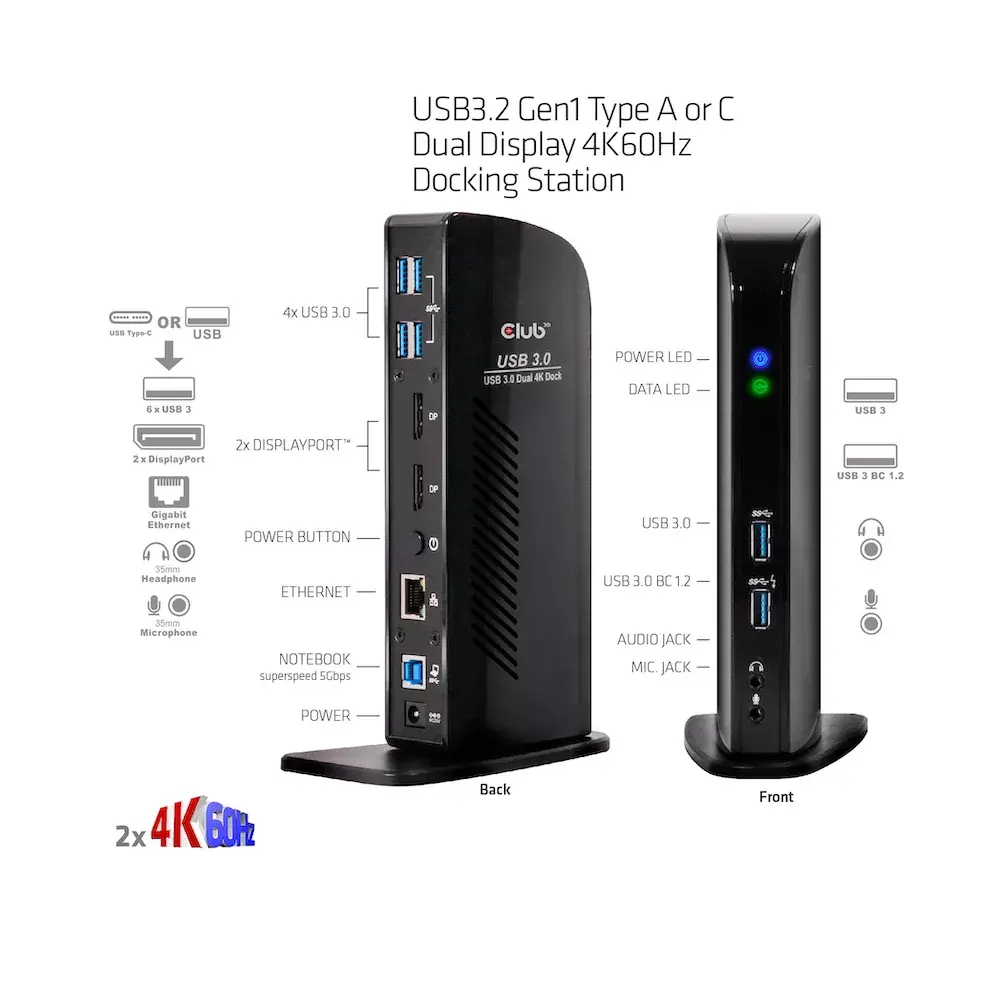 Док-станция CLUB3D USB3.2 Gen1 Type A или C Dual Display 4K60Hz Photo 4
