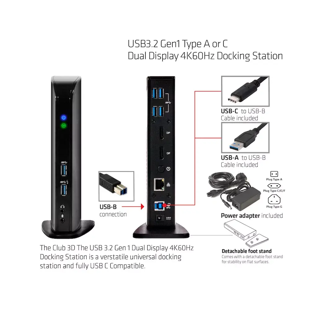 Док-станция CLUB3D USB3.2 Gen1 Type A или C Dual Display 4K60Hz Photo 5