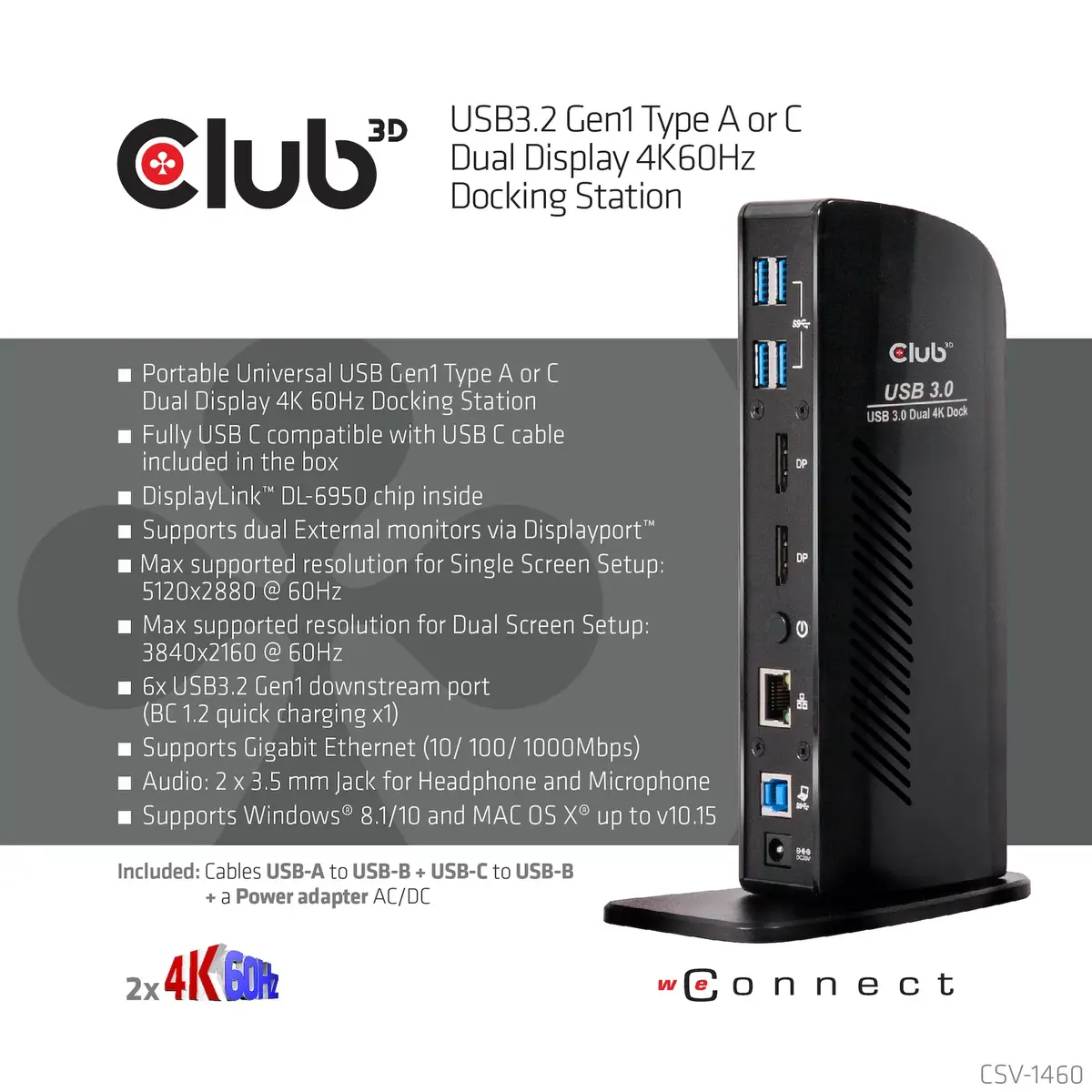 Док-станция CLUB3D USB3.2 Gen1 Type A или C Dual Display 4K60Hz Photo 8