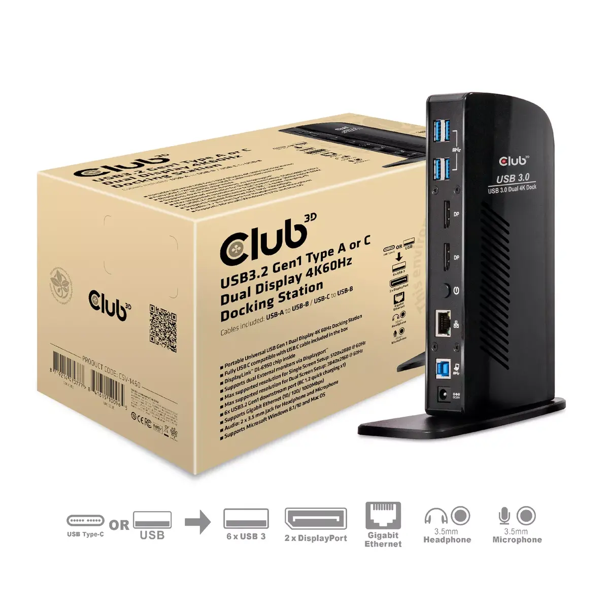 Док-станция CLUB3D USB3.2 Gen1 Type A или C Dual Display 4K60Hz Photo 9