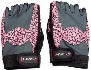 Sports gloves HMS RST03 universal lady fitness gloves, size L, leather and ventilated fabric, pink-gray