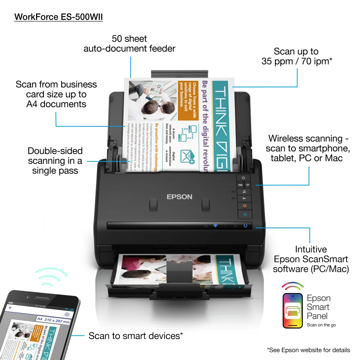 Epson WorkForce ES-500WII lokšņu skeneris Photo 9