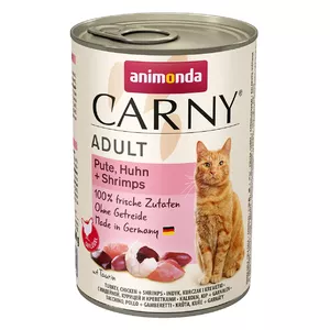 Canned cat food animonda Carny Turkey Chicken Shrimps 400 g — wet adult cat food, protein 11%, moisture 79%