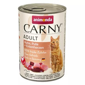Wet cat food Animonda Carny Chicken Turkey Duck Hearts 400 g, grain-free, protein 11%, fat 6%