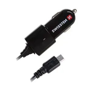 Car charger SWISSTEN SW-CCH-1A-B 12V/24V with integrated Micro USB cable 1A output
