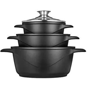 Soup Pot Smile MGK-18, aluminium, 3-piece set, non-stick coating, glass lid, oven- and dishwasher-safe