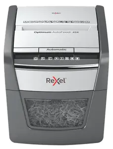 Rexel Optimum AutoFeed 45X Automatic Cross Cut Paper Shredder P4 with 20 L Basket Volume and 200 W Power Consumption