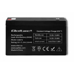 Qoltec 53072 UPS akumulators Noslēgts svina skābju (VRLA) 6 V 7,2 ampērstunda
