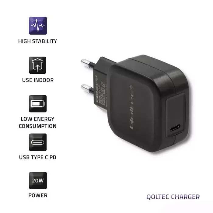 QOLTEC 51707 20 Вт сетевой адаптер для помещений Photo 3