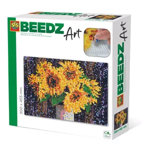 Beedz art komplekts SES Saulespuķes — kausāmās pērlītes 7000 gab., 6 savienojamas pamatplates, dizains 300×455 mm