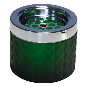 Ashtray APS-Germany 00562 Round Chromed glass Metal Green 9.5 cm