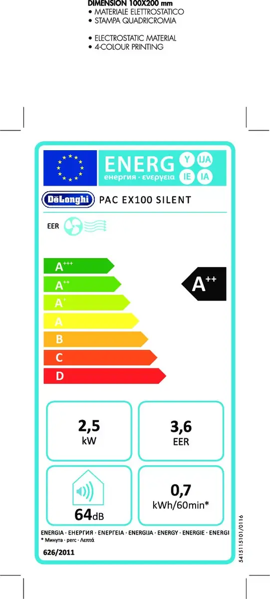 De'Longhi PAC EX100 Silent pārnēsājams kondicionieris Photo 2