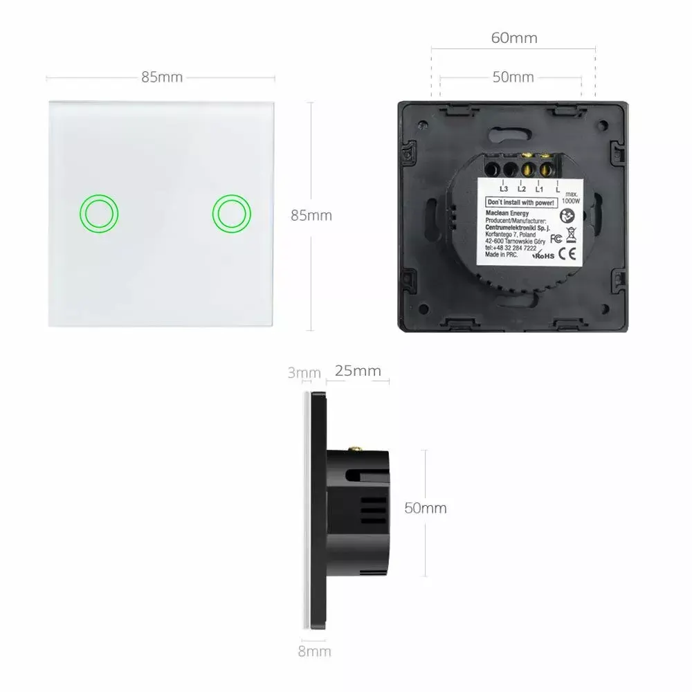 Touch WiFi light switch MACLEAN MCE704W (2-gang) Photo 4