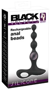 Анальный вибратор Black Velvets Silicone BV — вибрирующие водонепроницаемые бусы, длина 20 см, вставляемая 16,5 см, Ø 0,7–3,5 см, USB-зарядка