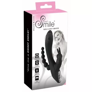 Вибратор sweet smile Silicone Pink — двойной rabbit с G-точкой, клиторальным и анальным стимулятором, USB, водонепроницаемый