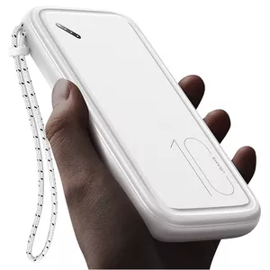 Power bank usams CD150 10 000 mAh — 2x USB 2A, Type‑C and Micro‑USB input, with lanyard, white