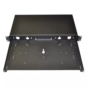Optiskā patch panel 19" OEM 3439, 12×SC Simplex, melns plastmasas skava