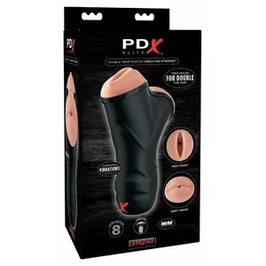 Мастурбатор Pipedream Silicone Black — двухканальный TPE/ABS с вибрацией, длина 22,5 см, глубина введения 19,5 см