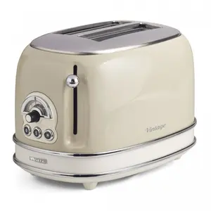 Ariete 155 Design 2 Slice Toaster with Sandwich Cages 810 W Stainless Steel Body Removable Crumb Tray Pastel Beige