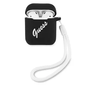Aizsargmīksts silikona vāciņš GUESS priekš Apple AirPods 1/2 — Vintage Black (modelis GUACA2LSVSBW)