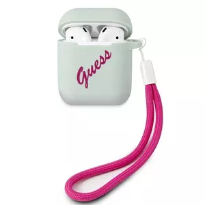Silikona aizsargvāciņš AirPods GUESS GUACA2LSVSBF — zils/fuksija, vintage apdare