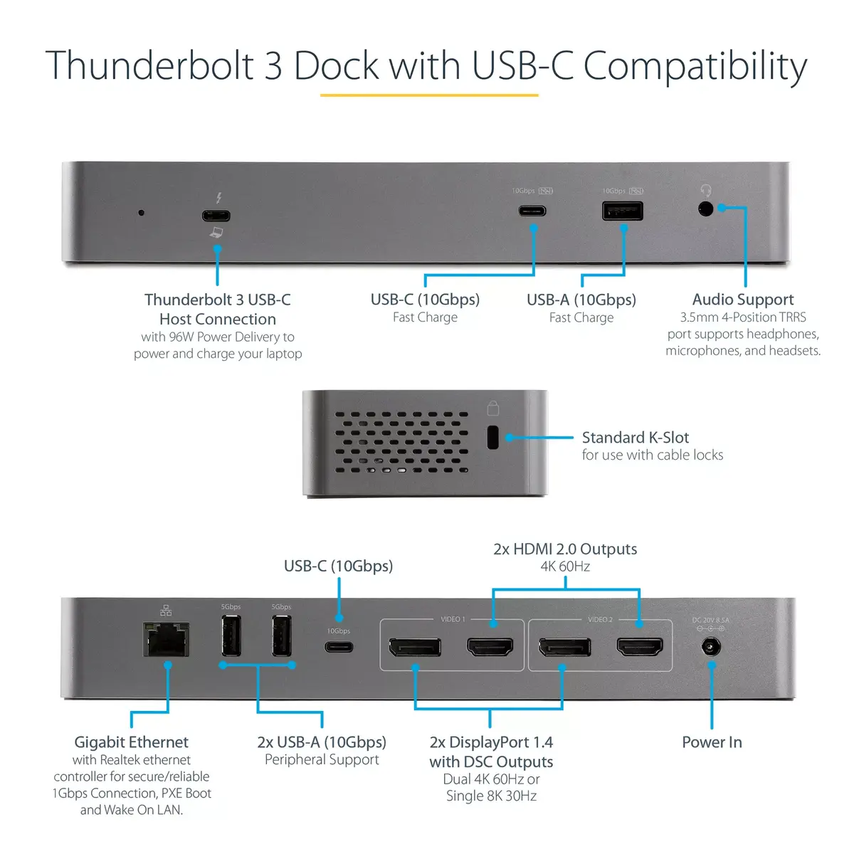 Docking Station StarTech Thunderbolt 3 TB3CDK2DHUE Photo 8
