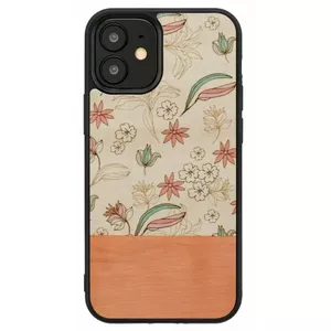 Protective phone case Man and Wood for iPhone 12 mini — pink flower on black