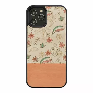 Aizsargvāciņš Man and Wood priekš iPhone 12 / 12 Pro — rozā zieds uz melna