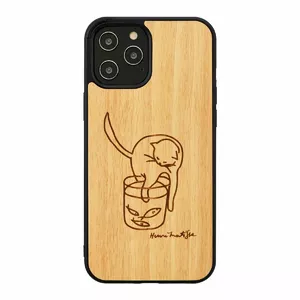 Phone case man and wood for iPhone 12 / 12 Pro — cat with red fish design