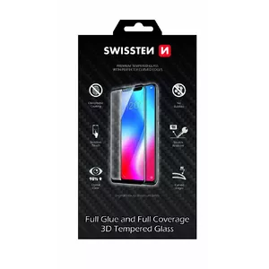 Swissten Ultra Durable Full Face Tempered Glass Screen Protector for Samsung Galaxy A12, 9H Hardness, Black