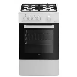Отдельностоящая плита BEKO FSG52020FW — газовая варочная панель 4 конфорки, духовка верх/низ, 500 мм, бело‑чёрная