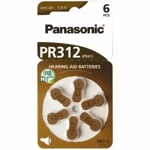Ausu aparāta akumulators Panasonic Zn-Air PR41 (izmērs 312) — 6 gab.