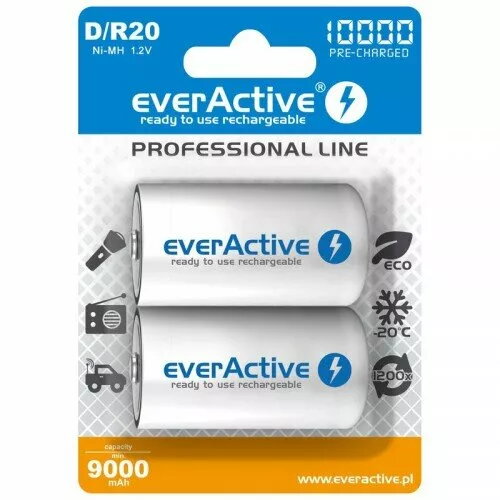 Uzlādējamais Ni‑MH R20/D akumulators everActive Professional