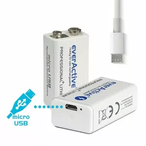 Перезаряжаемая батарея 6F22 everActive AK9.550eA 8.4V 550mAh Li‑ion с USB‑зарядкой