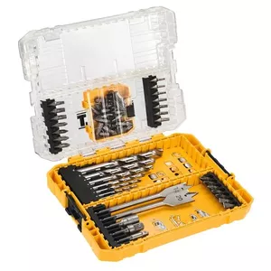 Drill bit set DeWalt DT70757-QZ — 55 pcs, HSS-G metal bits (3–12 mm), flatwood bits 14 mm x 152 mm, includes nut driver